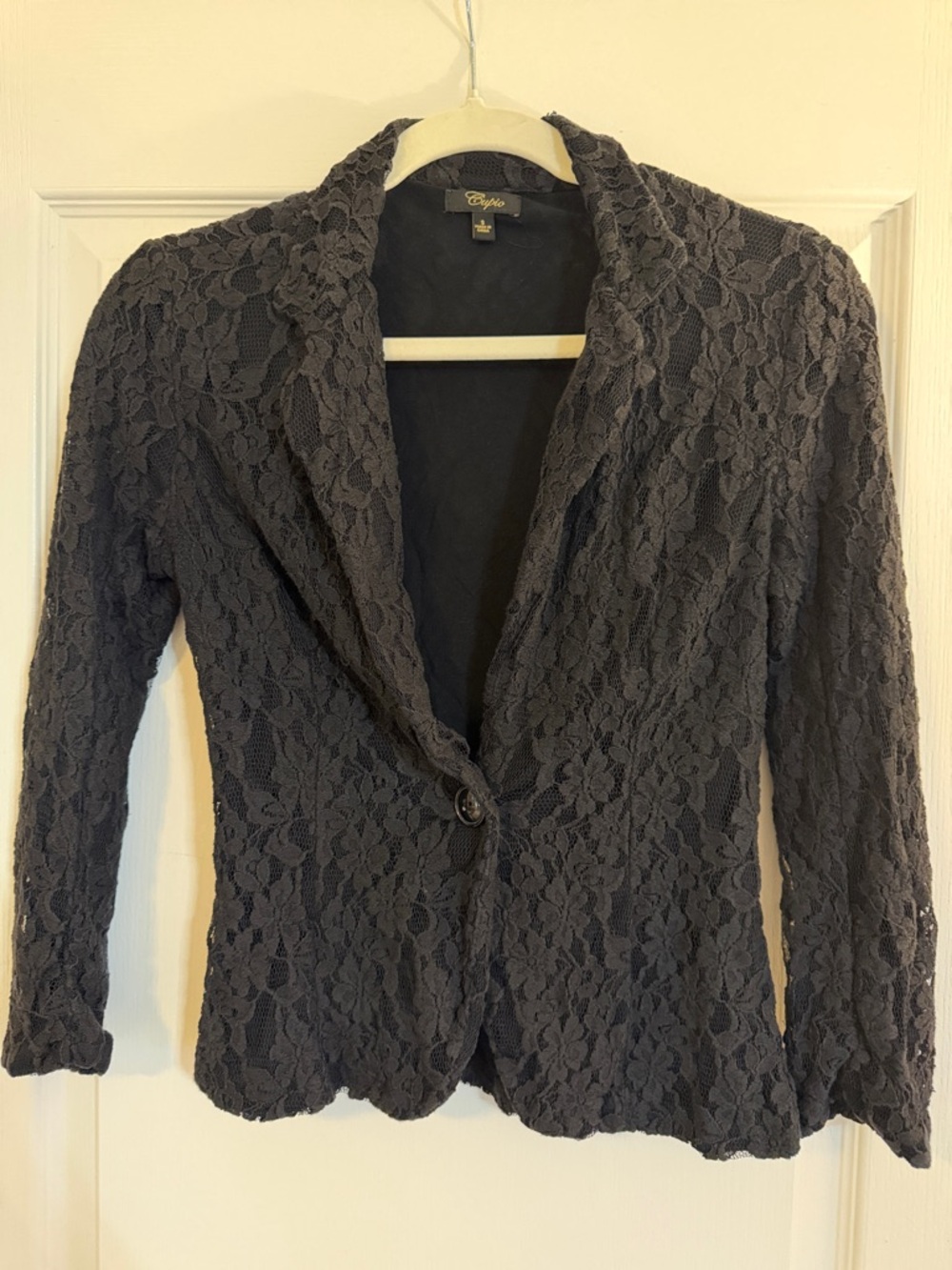 Cupio Gray Floral Lace Single-Button Blazer